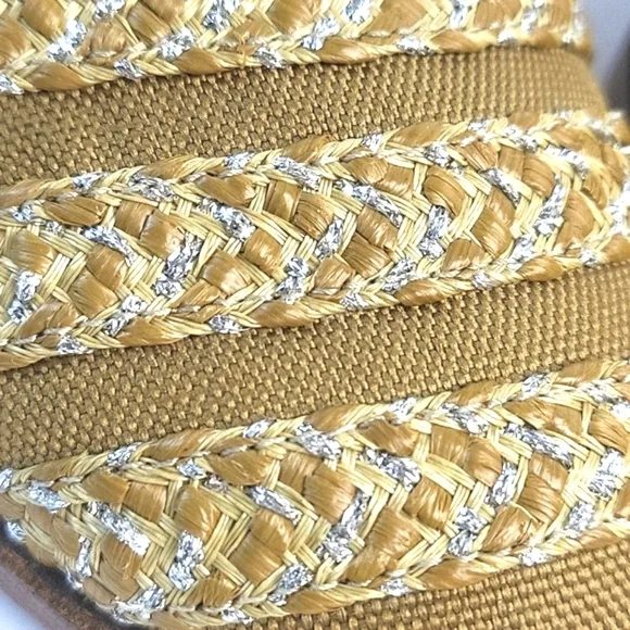 Eric Javits New York Braided Jute &amp; Metallic Mesh Leather Slip-on Wedge …
