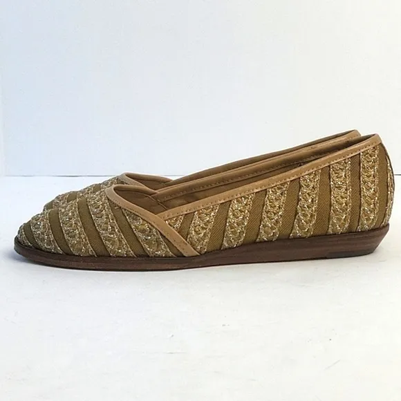 Eric Javits New York Braided Jute &amp; Metallic Mesh Leather Slip-on Wedge …