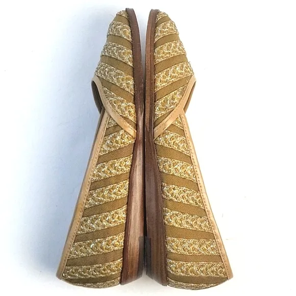 Eric Javits New York Braided Jute &amp; Metallic Mesh Leather Slip-on Wedge …