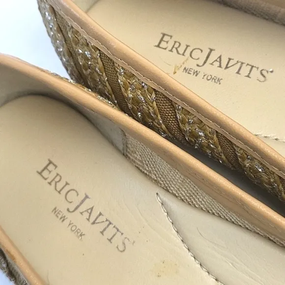 Eric Javits New York Braided Jute &amp; Metallic Mesh Leather Slip-on Wedge …