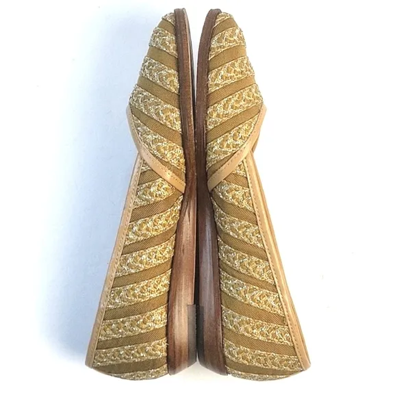 Eric Javits New York Braided Jute &amp; Metallic Mesh Leather Slip-on Wedge …