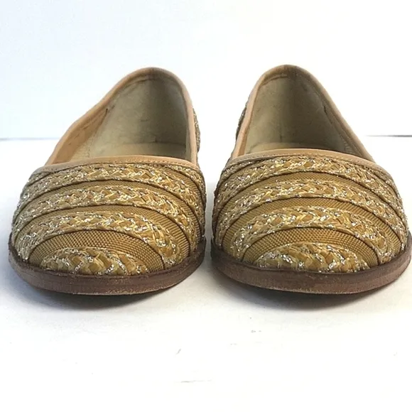 Eric Javits New York Braided Jute &amp; Metallic Mesh Leather Slip-on Wedge …