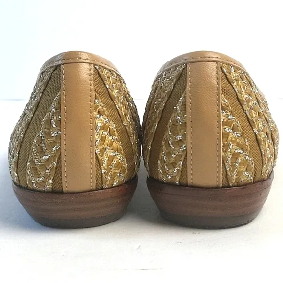 Eric Javits New York Braided Jute &amp; Metallic Mesh Leather Slip-on Wedge …