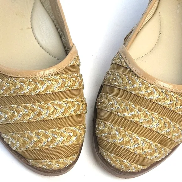 Eric Javits New York Braided Jute &amp; Metallic Mesh Leather Slip-on Wedge …