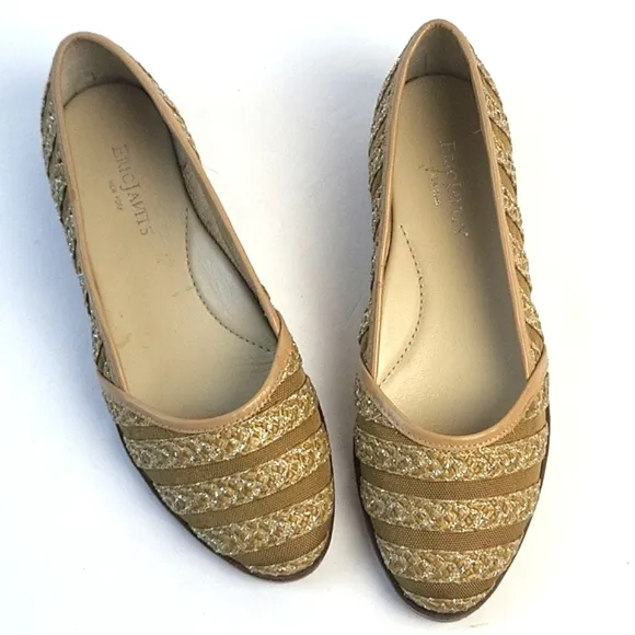 Eric Javits New York Braided Jute &amp; Metallic Mesh Leather Slip-on Wedge …