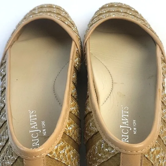 Eric Javits New York Braided Jute &amp; Metallic Mesh Leather Slip-on Wedge …