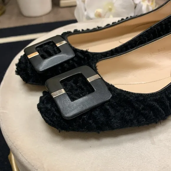 Ermanno Scervino Black Fabric/Leather Flats Size 38.5