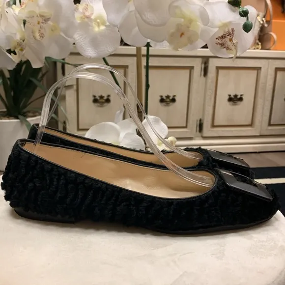 Ermanno Scervino Black Fabric/Leather Flats Size 38.5