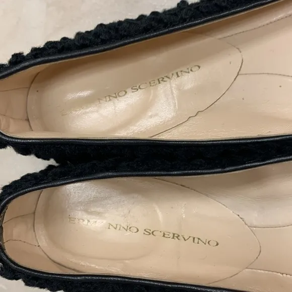 Ermanno Scervino Black Fabric/Leather Flats Size 38.5