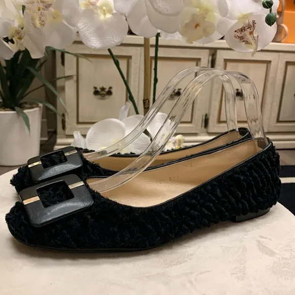 Ermanno Scervino Black Fabric/Leather Flats Size 38.5
