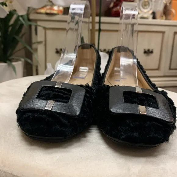 Ermanno Scervino Black Fabric/Leather Flats Size 38.5