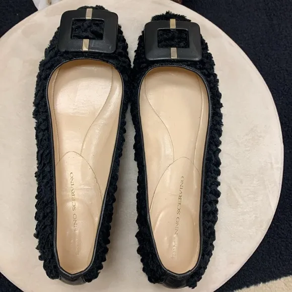 Ermanno Scervino Black Fabric/Leather Flats Size 38.5