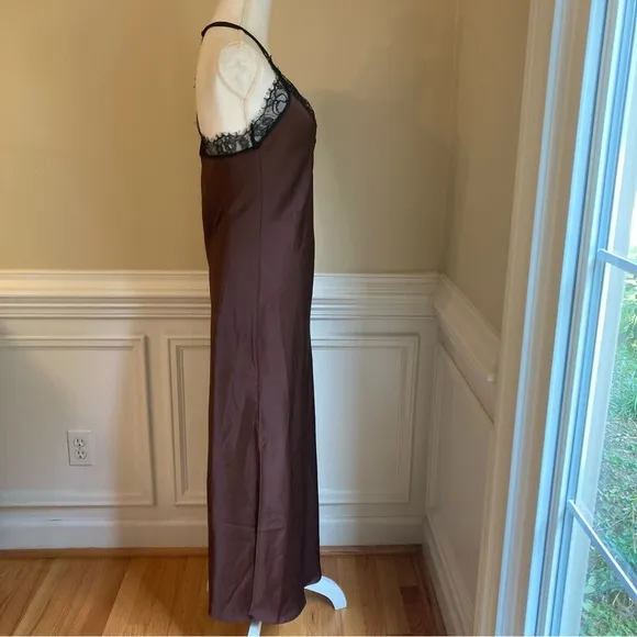 ESSENTIEL ANTWERP Erica Brown Black Lace Trim Cami Slip Dress NWT