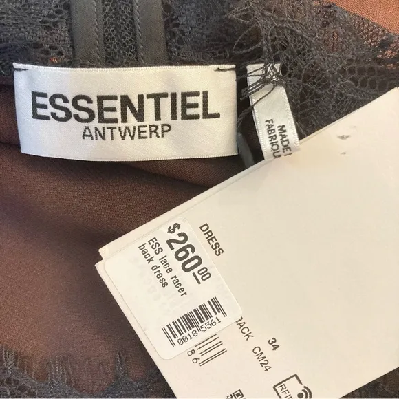 ESSENTIEL ANTWERP Erica Brown Black Lace Trim Cami Slip Dress NWT