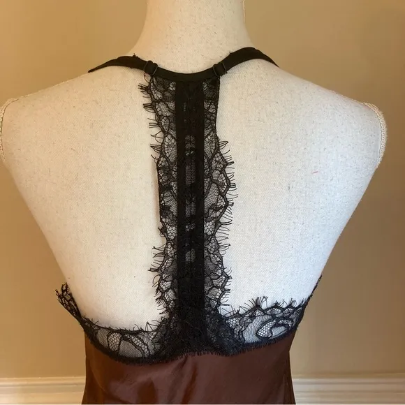 ESSENTIEL ANTWERP Erica Brown Black Lace Trim Cami Slip Dress NWT