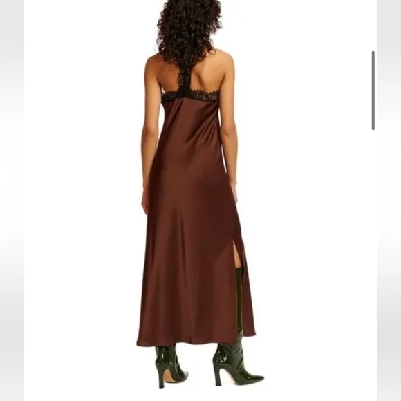 ESSENTIEL ANTWERP Erica Brown Black Lace Trim Cami Slip Dress NWT