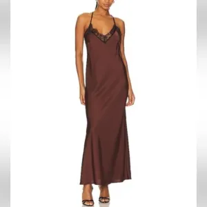 ESSENTIEL ANTWERP Erica Brown Black Lace Trim Cami Slip Dress NWT