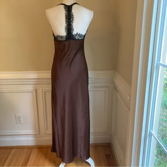 ESSENTIEL ANTWERP Erica Brown Black Lace Trim Cami Slip Dress NWT
