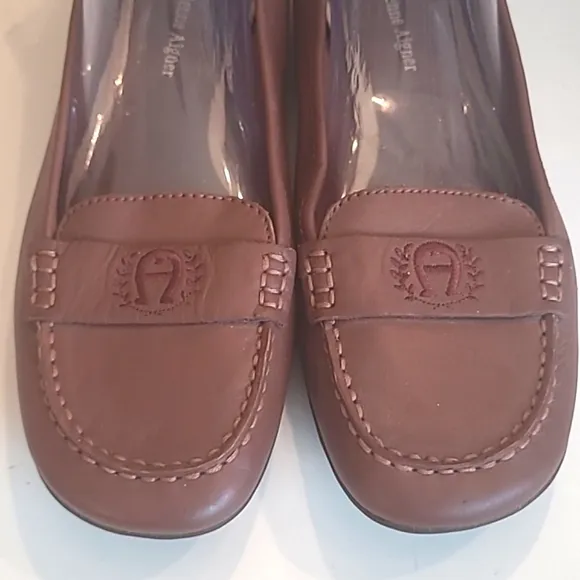 Etienne Aigner Juliana Leather Loafers Slip On Mini Heel Flat Cushion Sole 10.5