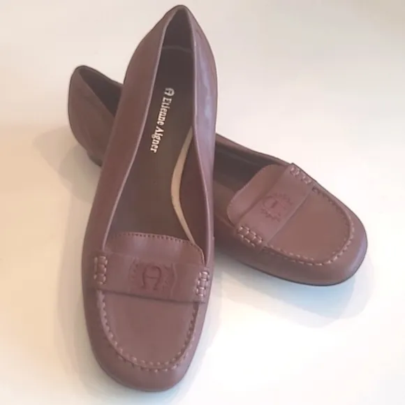 Etienne Aigner Juliana Leather Loafers Slip On Mini Heel Flat Cushion Sole 10.5