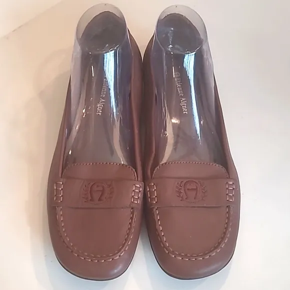 Etienne Aigner Juliana Leather Loafers Slip On Mini Heel Flat Cushion Sole 10.5