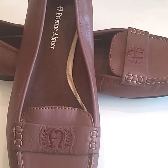 Etienne Aigner Juliana Leather Loafers Slip On Mini Heel Flat Cushion Sole 10.5