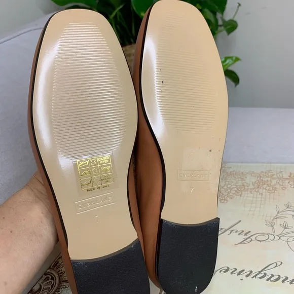 Everlane Tan Leather Ballet Flats Minimalist Design