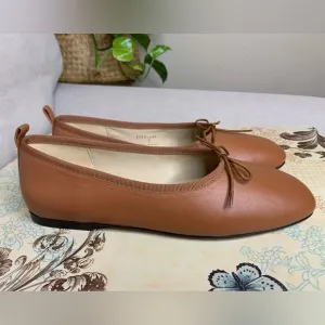Everlane Tan Leather Ballet Flats Minimalist Design