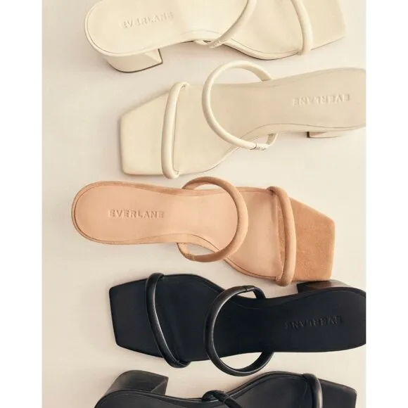 Everlane The Double Strap Heels in Black Leather 6 New Womens Sandals