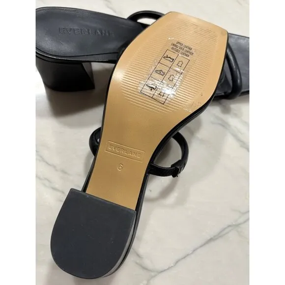 Everlane The Double Strap Heels in Black Leather 6 New Womens Sandals