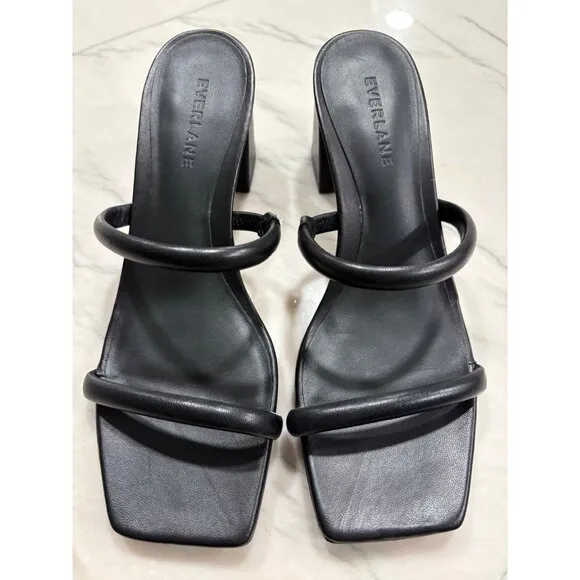 Everlane The Double Strap Heels in Black Leather 6 New Womens Sandals