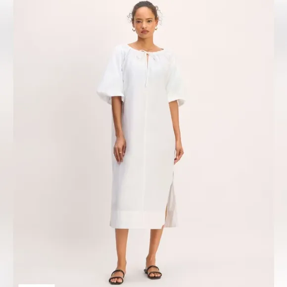 Everlane The Supima Puff-Sleeve Midi Dress in White Sz XXL‎ NEW