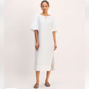 Everlane The Supima Puff-Sleeve Midi Dress in White Sz XXL‎ NEW