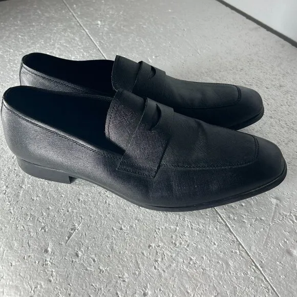 Express Mens SZ12 Black leather modern penny loafer wardrobe staple dress office