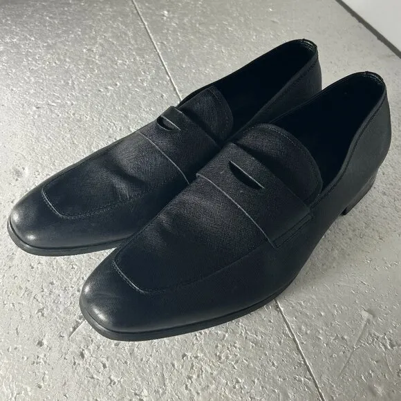 Express Mens SZ12 Black leather modern penny loafer wardrobe staple dress office
