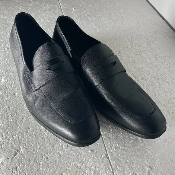 Express Mens SZ12 Black leather modern penny loafer wardrobe staple dress office