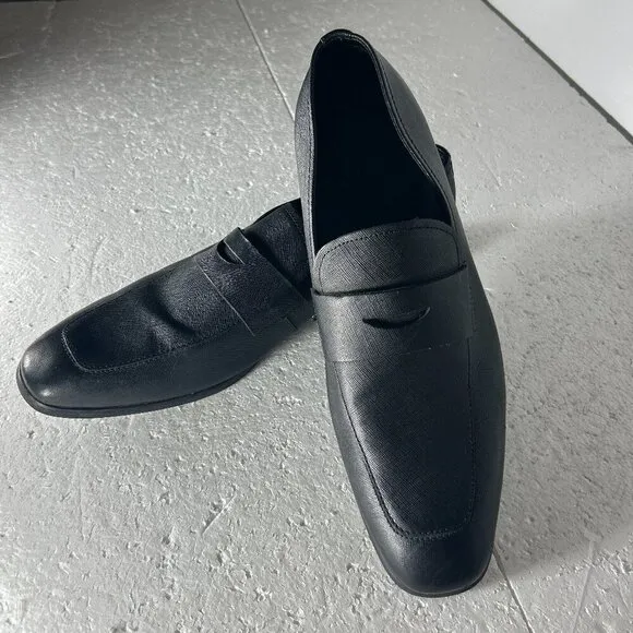 Express Mens SZ12 Black leather modern penny loafer wardrobe staple dress office
