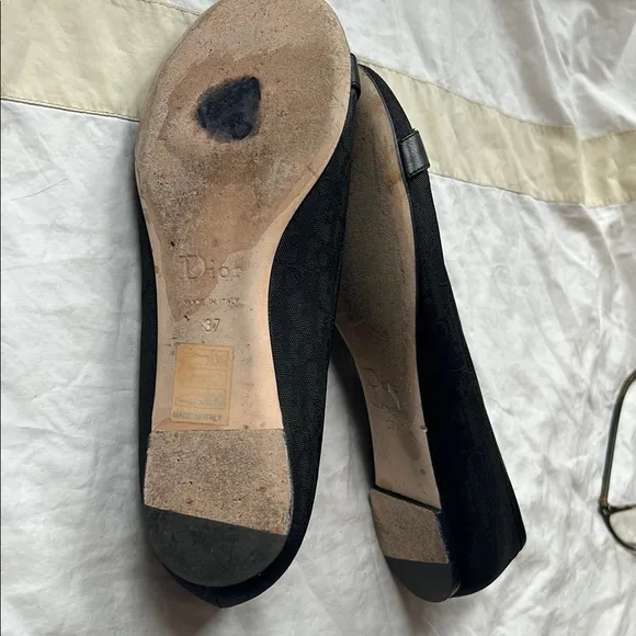 Fabulous Dior Black Ballet Flats with Silver Metal Detail 37