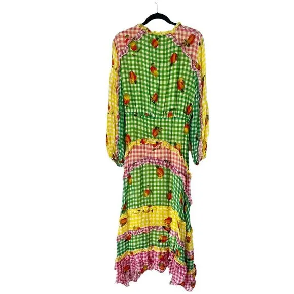 Farm Rio Green Mixed Picnic Ruffle maxi Size Small gingham NWT