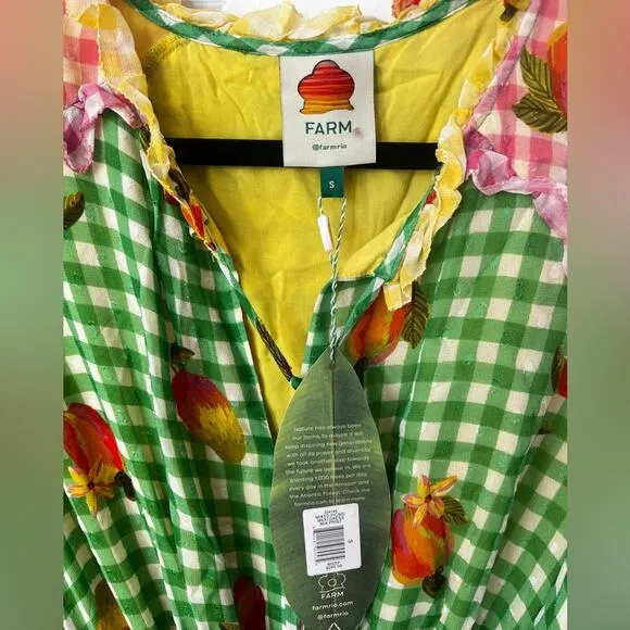 Farm Rio Green Mixed Picnic Ruffle maxi Size Small gingham NWT