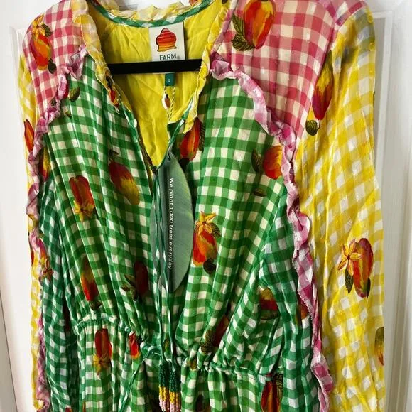 Farm Rio Green Mixed Picnic Ruffle maxi Size Small gingham NWT