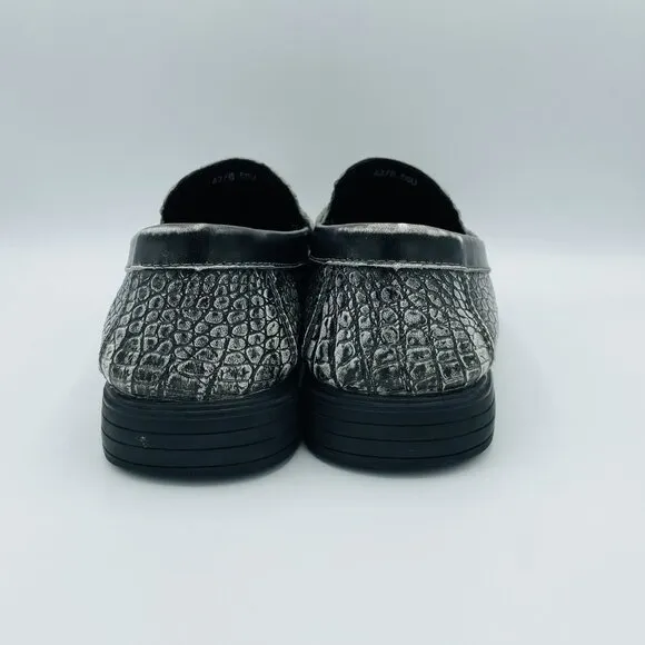 Fashion Shoes Mens Size 8.5 Black Textured Leather Croc Loafers Comfort Driving