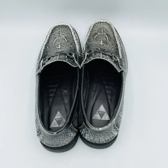 Fashion Shoes Mens Size 8.5 Black Textured Leather Croc Loafers Comfort Driving