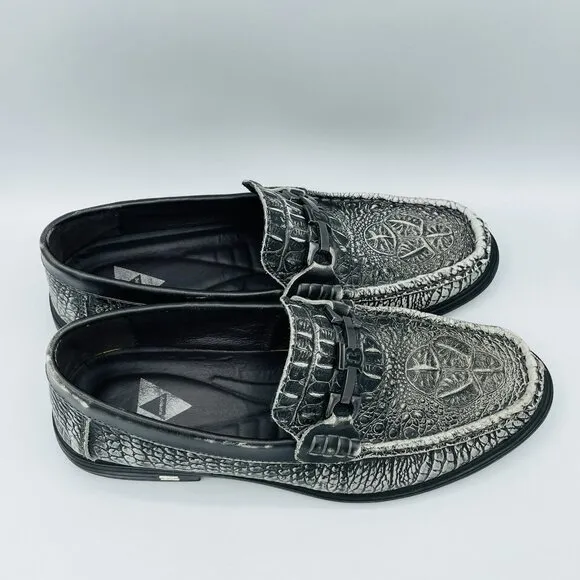 Fashion Shoes Mens Size 8.5 Black Textured Leather Croc Loafers Comfort Driving