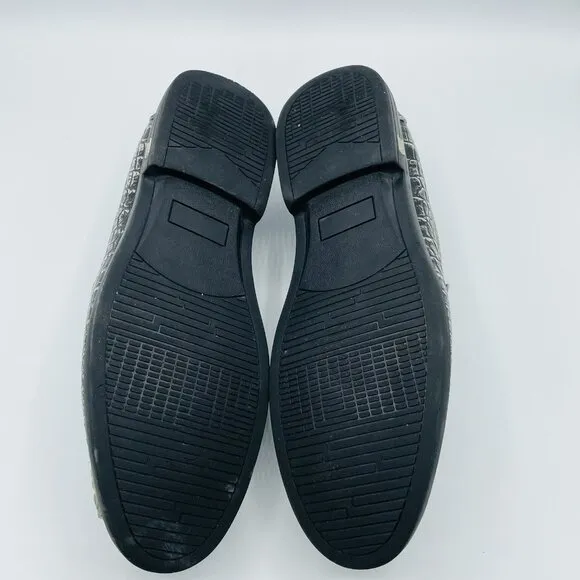 Fashion Shoes Mens Size 8.5 Black Textured Leather Croc Loafers Comfort Driving