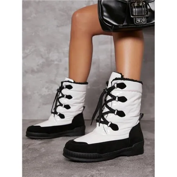 Faux Leather Lace-Up Lug Sole Boots