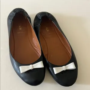 Fendi Black and White Bow Ballet Flats 38.5
