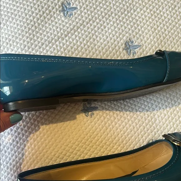 Fendi Blue Patent Leather Flats with Silver Buckle