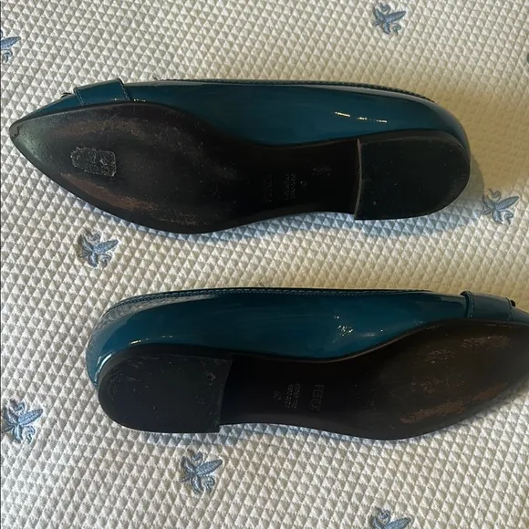 Fendi Blue Patent Leather Flats with Silver Buckle