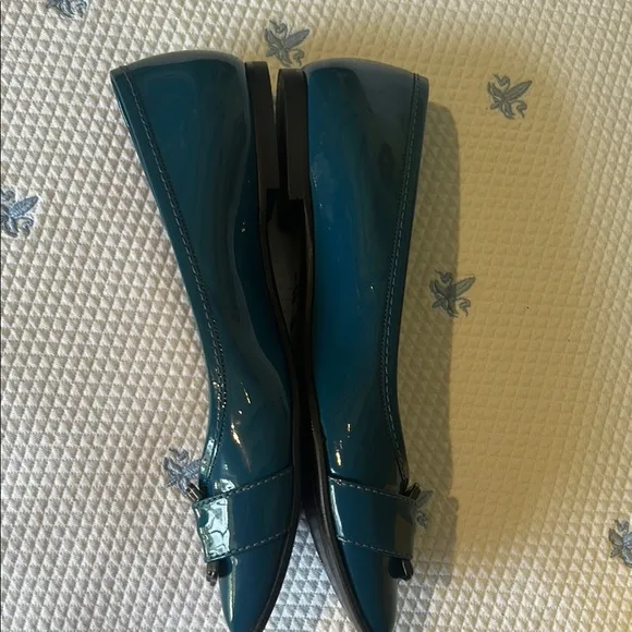 Fendi Blue Patent Leather Flats with Silver Buckle